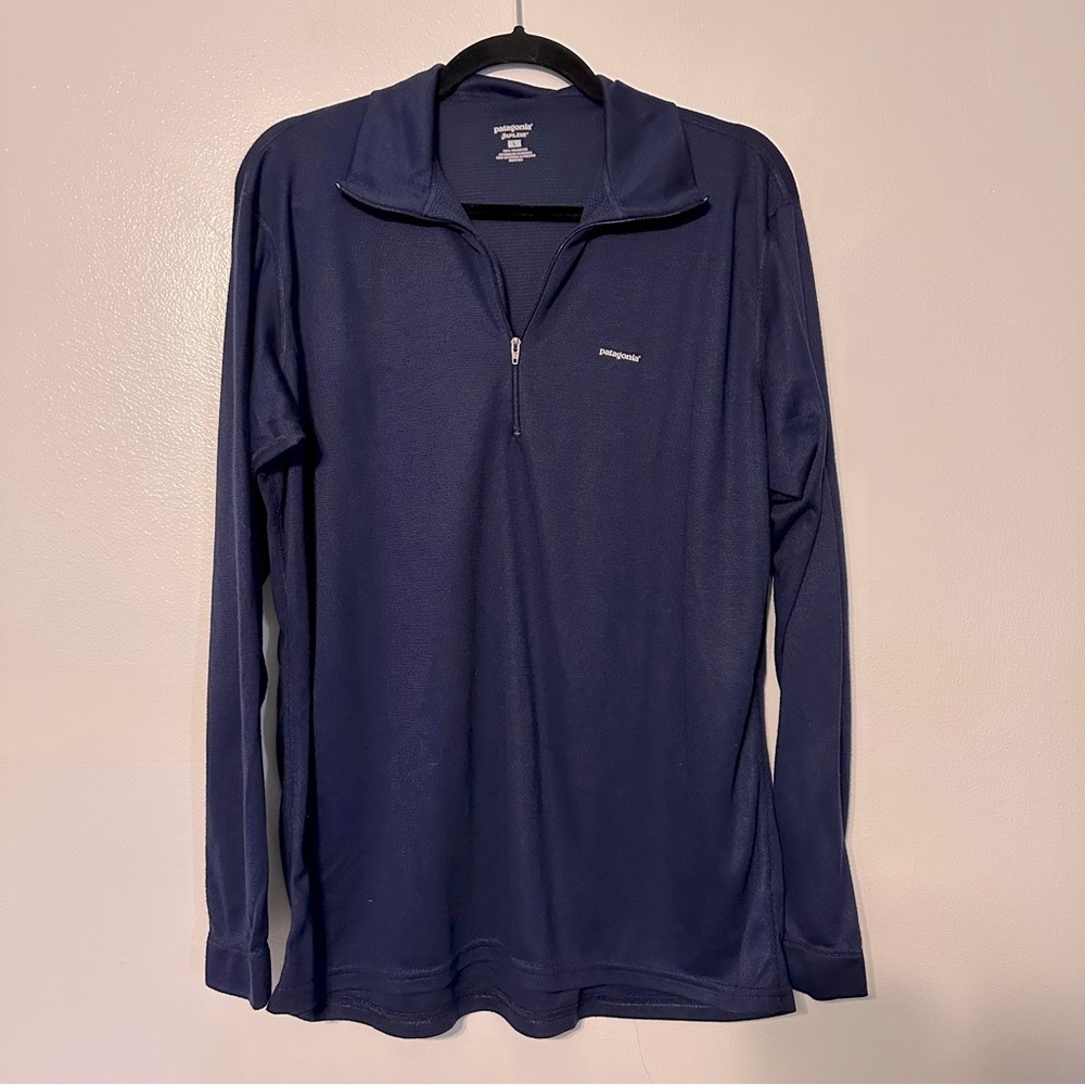 Patagonia Capilene Quarter Zip Pullover Navy Blue Hiking Outdoors Men sz Large